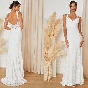 LULUS Bridal Wedding Elegant Sophisticated Sexy Floral Lace Mermaid Trum…